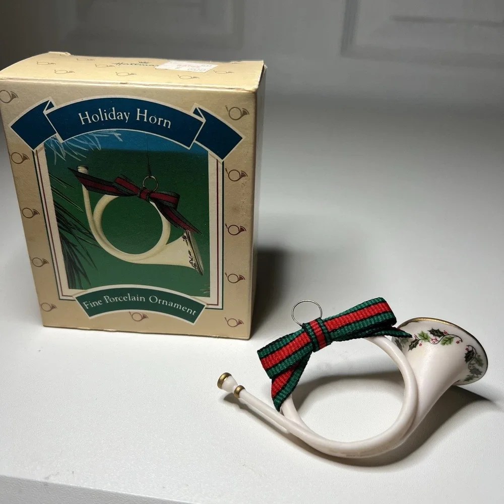 1986‎ Hallmark Holiday Horn Porcelain Ornament